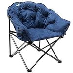 KHORE Oversized Folding Camping Moon Saucer Chair Supports 350 LBS with Cup Holder and Carry Bag (Blue)