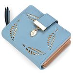 INOVERA (LABEL) Light Blue Vegan Leather Women's Leaf Bi-fold Card Coin Holder Small Purse Clutch Wallet (KK23)