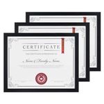 Scholartree 8.5x11 Picture Frame Black, 3 Pack Award Certificate Diploma Document 8.5 x 11 Frames for Wall or Tabletop Display, Certificate Frame