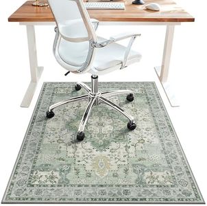48"x60" Office Chair Mat for Hardwood Tile Floor, Under Desk Carpet Protector for Rolling Computer Chair Mat, Machine Washable Area Rug, Anti-Slip 1/5" Thick Low Pile Thin Vinyl Floor Mat, Green