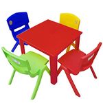 A406 Strong Kids Children Table and Chairs Set for Study, Activity Garden Indoor (Red Table + 4 Chairs Mix)