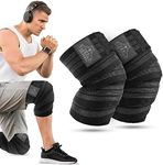 Bear Grips Knee Wraps - Heavy Duty Knee Brace Pair Compression and Elastic Support for Squats, Weightlifting, Powerlifting - Home Gym Workout Equipment Knee Support for Men and Women (Black and Gray)