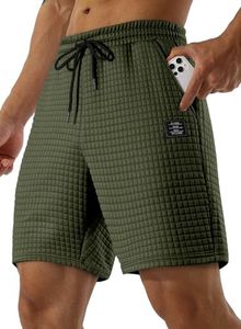 JMIERR Mens Casual Gym Shorts Stretch Elastic Waist Drawstring Waffle Workout Gym Shorts Lounge Basketball Running Joggers Shorts with Pockets,US 34(M),Moss Green