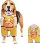 Dog Basketball Costume with Ball, Dog Basketball Halloween Costume,Dog Basketball Costume Holding Balldog Basketball Jersey with Ball Costume 3 Size (Yellow, Large)