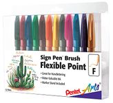 Pentel Arts Sign Pen Touch, Fude Brush Tip, 12 Assorted Colors in Marker Stand (SES15CPC12)