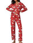 Ekouaer Womens Christmas Pajamas Set Long Sleeve Sleepwear Cozy Button Up Pjs Set(X-Small,PAT9)