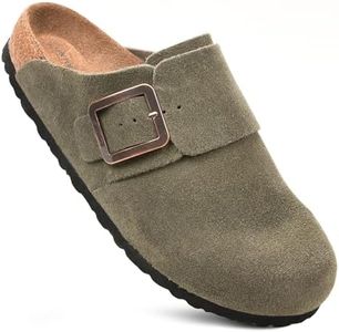 AEROTHOTIC Genuine Leather Clogs for Women with Arch Support Memory Foam Cork Footbed Indoor and Outdoor Adjustable Buckle Potato Shoes Comfortable Mules (Atlas Green, Size 6-6.5)