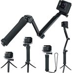 FitStill Waterproof 3 Way Tripod for Go Pro Hero 12/11/10/9/8/7/6/5/4 Black Session and Other Action Cameras, Detachable Extendable Pole with Hand Grip Stand