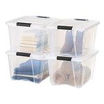 IRIS USA 30.3L (32 US QT) Stackable Plastic Storage Bins with Lids and Latching Buckles, 4 Pack - Clear, Containers with Lids and Latches, Durable Nestable Closet Garage Totes Tub Boxes for Organizing