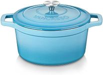 vancasso Casserole Dish, 5 Liters Blue Round Cast Iron Dutch Oven, Naturally Non-Stick Braise Pan with Stainless Steel Knob Lid Enameled Cast Iron Pot for All Stovetops Compatible - 26cm