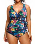 Yonique Plus Size One Piece Swimsuits for Women Tummy Control Bathing Suits Full Coverage Swimwear, Black Floral, 18 Plus