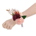 Ling's Moment 6pcs Homecoming Wedding Wrist Corsage Artificial Flowers, Girl/Mother Prom Corsages Wristlet Décor, etc. Burgundy Marsala Blush