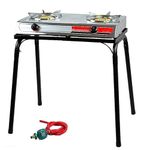 XtremepowerUS Double Burner Stove Stand Outdoor Propane Range Portable Dual Propane Grill Burner Stove for Camping Picnic Cookout w/Detachable Legs