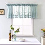Molaxhome Lace Floral Curtain 51x16in, Embroidered Semi Blue-Green Sheer Curtain Window Valance for Kitchen Cafe Dinning Bath Room 1 Pcs