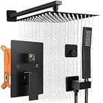 Anysig Shower Faucet Set, 12" Matte Black Shower Head and Handle Set, Rainfall Shower System with Square Rain Shower Head and High Pressure Handheld Spray, Shower Valve and Trim Kit Wall Mounted