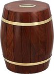 Ajuny Wooden Money Bank, Indian Handcrafted Sheesham Wood Vintage Barrel Shape Decorative Coin Piggy Bank Money Saver Storage Box for kids and adults Best Gift 7x5x5 Inches