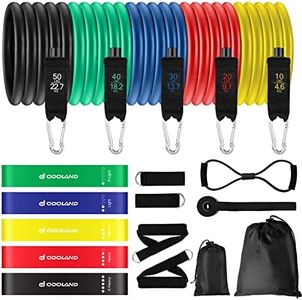 Odoland Set Bandas Elasticas de Fitness con 5 Bandas Elásticas de Resistencia, Loop Band, Asas, Correas de Tobillo, Anclaje para Puerta y Guía, Kit de Entrenamiento para Fitness Yoga Pilates, Vistoso