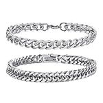 Mens Bracelets Curb Chunky Chain : Cuban Bracelet 2 Pack 9mm Silver Hand Chains Stainless Steel Hip Pop Rapper Unisex Jewelry Gifts