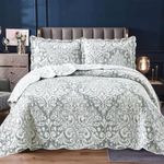 Generic Luxury Quilted Bedspread Patchwork Floral Printed Comforter Set 3 Piece Bed Throw With Pillow Shams (Royal Grey, Super King)