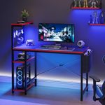 Bestier Computer Desk with LED Lights, Gaming Desk with 4 Tier Shelves, 44 Inch Office Desk with Storage Bag & Printer Shelf