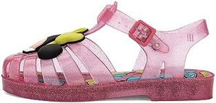 Mini Melissa Possession Disney Jelly Shoe for Kids - Iconic 90s Original Jelly Shoe Featuring Mickey and Minnie Mouse Applique, Transparent Fisherman Sandal for Kids, Glitter Clear, 11, Glitter Pink, 2