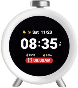Dekala ChronoSense Alarm Clock for Bedroom w/Temperature Humidity, 7-Day Programmable 4 Alarms, 100dB Loud Gradual Alarm, IPS Screen Animation, Hourly Chime, White Noise Sound Machine, Ideal Gift