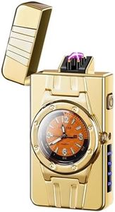 TIKIUKI Luxury Windproof Dual Arc LED Display USB Rechargeable Plasma Lighter Elegant Gift for Birthday Father's Day and Special Occasions(Gold Ice Orange)