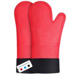 Sopito Silicone Oven Gloves, Heat Resistant Silicone Oven Mitts, Extra Long Non-Slip Gloves for Kitchen Heatproof 446 F, Red, 1 Pair