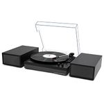 LP&No.1 Vinyl Record Player with Stereo External Speakers, 3-Speed Belt-Drive Turntable for Vinyl Albums with BT 5.0 Wireless Playback, Built-in Pre-Amplifier & Auto Stop, Black Leather