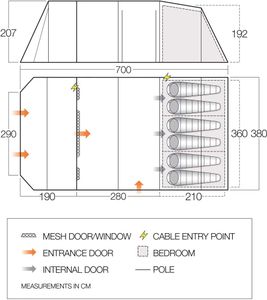 Vango Purbeck 600XL 6-Person Family Tent – 3 Rooms, Porch, Vivid Grey