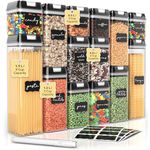 Simply Gourmet Food Storage Containers - Set of 14 Piece Pasta, Sugar, Flour & Cereal Dispenser Set w/Airtight Lids, Markers and Labels for Kitchen and Pantry Organisation