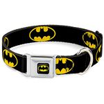 Buckle-Down DC-WBM001-WL Seatbelt Dog Collar, Wide Large, Batman Shield Black/Yellow