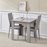 NICEME 75x75cm Square Dining Table and Chairs Set, Small Dining Room Set High Gloss Dining Table with Chairs Home Furniture (Grey Faux Leather, Grey Table with 2 Chairs)