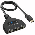 HDMI Switch, 3 Port 4K HDMI Switcher, HDMI Switch 3 in 1 Out, HDMI Splitter Extended Display, Supports 4K, 3D, HDMI2.0, HDCP2.2, HDMI Switcher for Xbox, roku Stick,HDTV, PS4/5, Game Consoles, PC