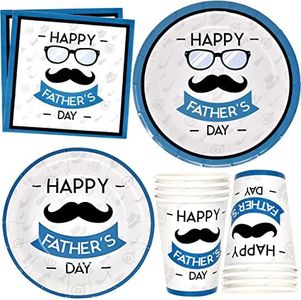 Gift Boutique Father's Day Party Supplies Tableware Set - 24 Paper Plates, 24 7-Inch Plate, 24 9-Ounce Cups, 24 Lunch Napkins