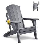 ART TO REAL Folding Adirondack Chairs, HDPE Weather Resistant Outdoor Firepit Chairs with Cup Holder, Patio Folding Chairs for Garden, Lawn, Backyard, Deck, Fire Pit(Grey)