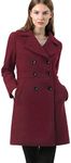 Allegra K Women's Double Breasted Notched Lapel Long Winter Coats Burgundy M