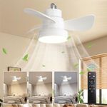 RUIXTIPAD E27 Socket Ceiling Fan Light, Small Ceiling Fans with Lights and Remote, 14 Inch Light Bulb Fan, Bayonet Ceiling Fan Light, Quiet E27 Screw in Ceiling Fan Light for Bedroom, Garage