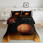 Manfei Basketball Comforter Set Full Size, Sports Theme Bedding Set 3pcs for Kids Boys Teens Room Decor, American Basketball Quilt Set with 2 Pillowcases