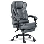 Blisswood Executive Office Chair With Footrest & Lumbar Support Ergonomic Recliner Computer Desk Chair Adjustable Back Rest Heavy Duty 360° Swivel Chair Grey for Home Office