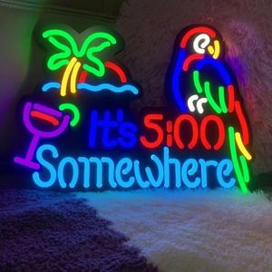 LDGJ It's 5:00 Somewhere Neon Light Sign Home Bar Pub Recreation Room Game Lights Windows Wall Signs Party Birthday Bedroom Bedside Table Decoration Gifts