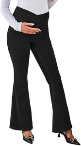 OUGES Womens Cotton Blend Stretchy V Cross High Waist Maternity Flare Jeans Bell Bottom Bootcut Jeans Pregnancy Must Haves Fall Clothes Trendy Denim Work Pants with Pockets 2025(Black,L)
