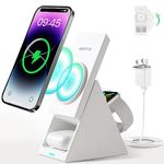 AGPTEK Magnetic Wireless Charger, 3 in 1 Wireless Charging Station Mag -Safe Compatible with iPhone 16/15/14/14 Pro/13 Pro/12, Mag Charger Stand for Apple Watch 5/6/7/8, AirPods, 18W Adapter