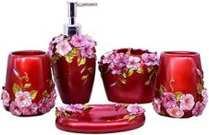 LUANT Creative Scents Marquee Bath Ensemble, 5 Piece Bathroom Accessories Set, Marquee Collection Bath Set Features Soap Dispenser, Toothbrush Holder, Tumbler, Soap Dish (Red)