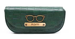 AICA Personalized Name & Charm Sunglasses Case for Men & Women (DarkGreen) | Self – Textured Leather Eyewear Cover with Magnetic Closure | Gifts for Men & Women