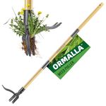 Ormalla Weed Puller, 1.1m Long Handle Weed Remover Tool, Dandelion Removal Tool, Natural Bamboo Handle and 4 Claws, Stand Up Garden Weed Root Remover With Gardening Gloves Gift, Pet Friendly