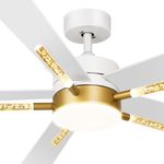 YITAHOME 60 Inch Ceiling Fan with Light and Remote, 5 Blades with Crystal Rod Design, Modern Chandelier Ceiling Fan with Reversible Quiet Motor, Indoor Ceiling Fan with 3 LED Color, White &Gold