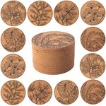 STARUBY Coasters for Drinks 12 pcs Absorbent Cork Coasters with Artistic Leaves Coaster for Coffee Table Housewarming Gifts for New Home Present for Friends, Living Room Decor, Apartment Decor