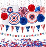 jollylife 4th/Fourth of July Patriotic Decorations - Red White Blue Hanging Paper Fans Party Decor Supplies