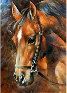 MXJ DIY 5D Diamond Painting by Number Kits Full Round Drill Rhinestone Embroidery Cross Stitch Picture Art Craft for Home Wall Decor Brown Horse 12x16In